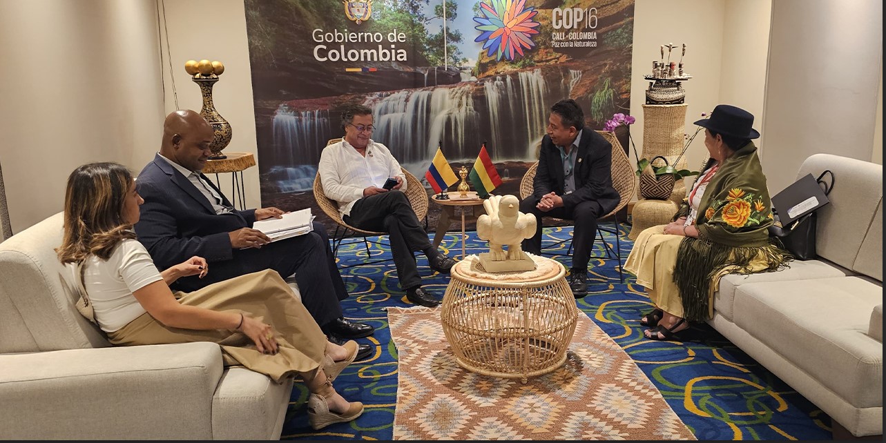 El vicepresidente David Choquehuanca con el Presidente de la República de Colombia, Gustavo Petro. Foto VPE