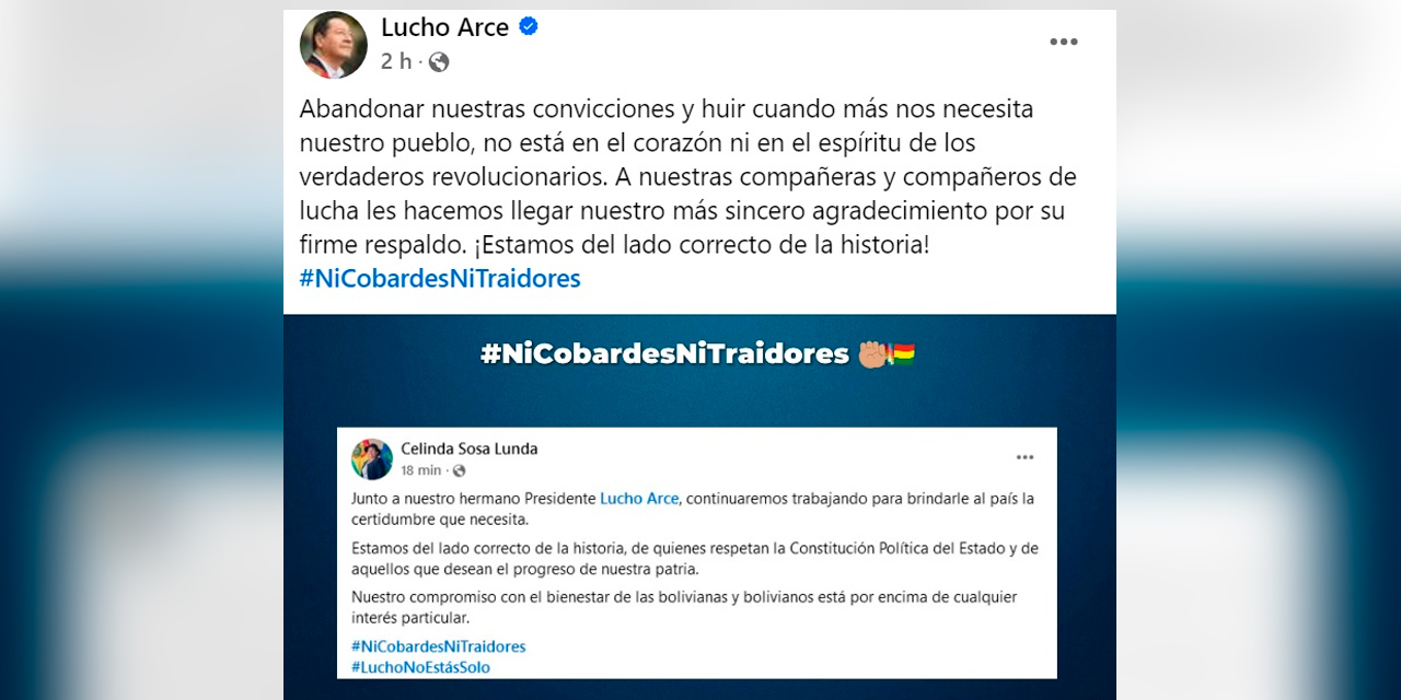 La publicación del presidente Luis Arce. Foto: Facebook Lucho Arce