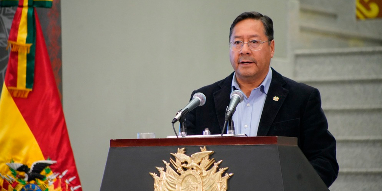 El presidente Luis Arce en conferencia de prensa. Presidencia archivo