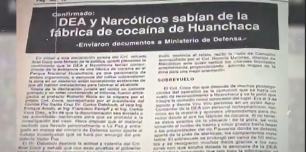 Tanto la DEA como la CIA estuvieron involucradas en operaciones encubiertas en Huanchaca. RRSS 